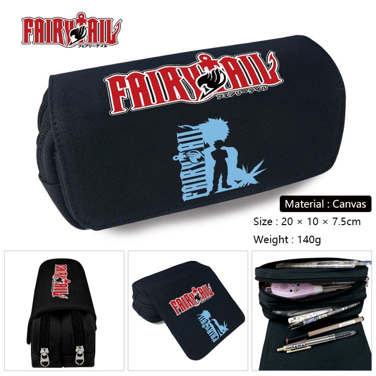 Fairy tail Anime Multi-Function Double Zipper Canvas Cosmetic Bag Pen Case 20x10x7.5cm