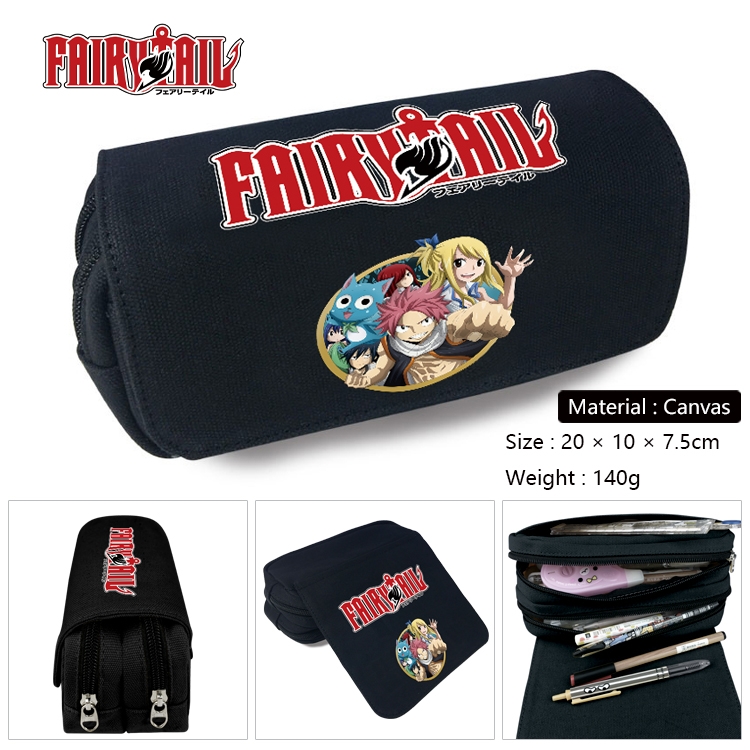 Fairy tail Anime Multi-Function Double Zipper Canvas Cosmetic Bag Pen Case 20x10x7.5cm