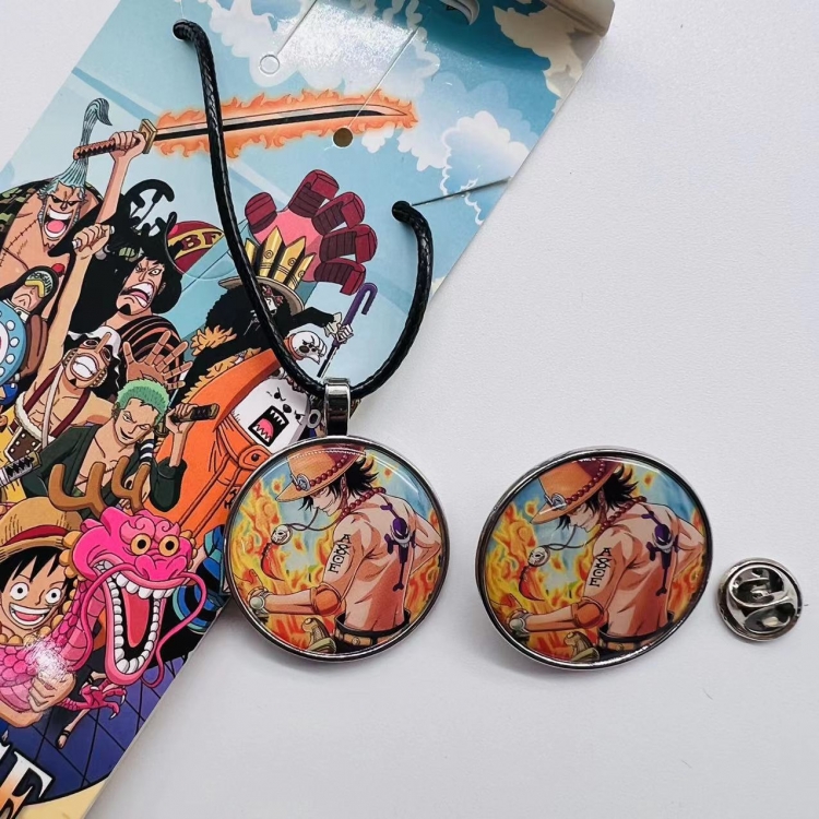 One Piece Anime Cartoon Necklace Brooch Badge 2 Piece Set 349