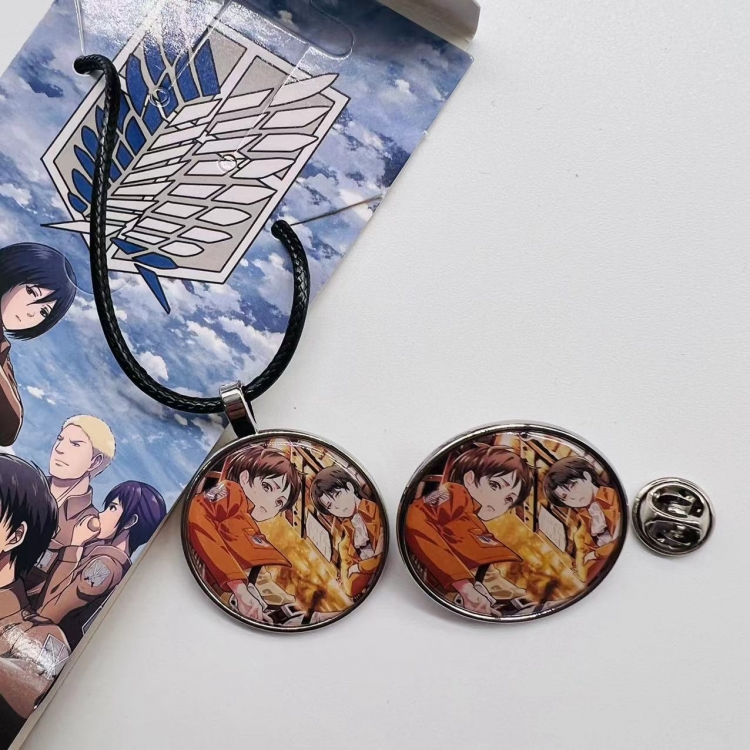 Shingeki no Kyojin Anime Cartoon Necklace   Brooch Badge 2 Piece Set 431