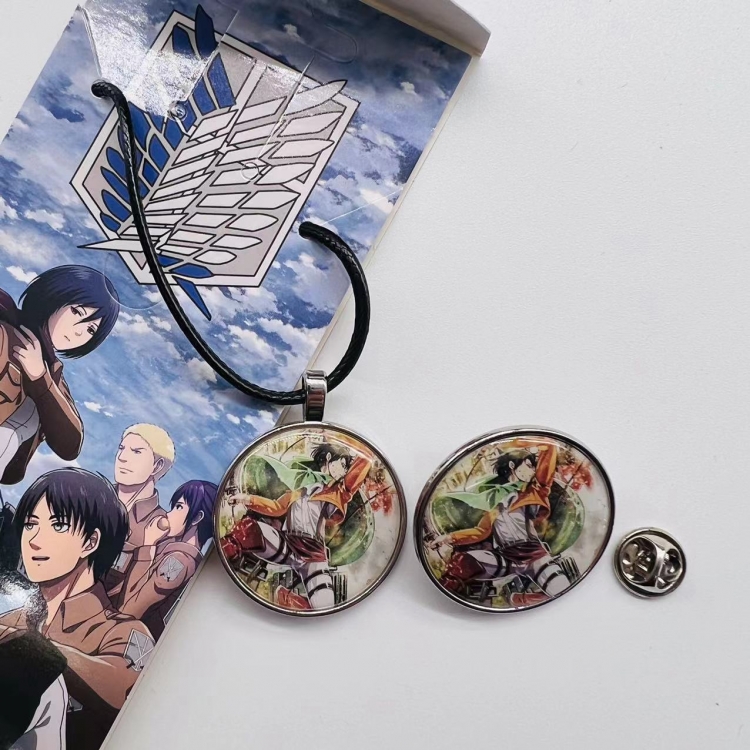 Shingeki no Kyojin Anime Cartoon Necklace   Brooch Badge 2 Piece Set  449