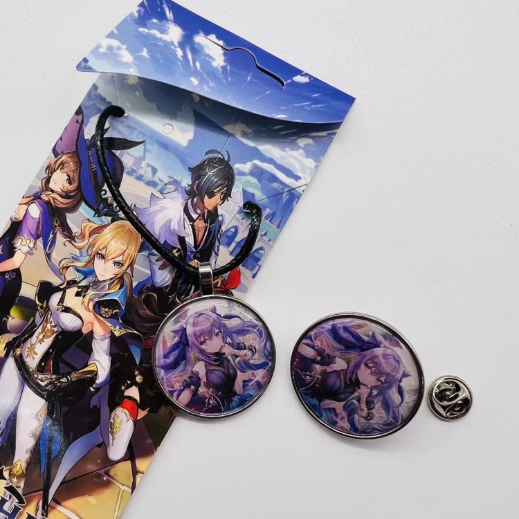 Genshin Impact Anime Cartoon Leather Rope Necklace Brooch 2 Piece Set 830