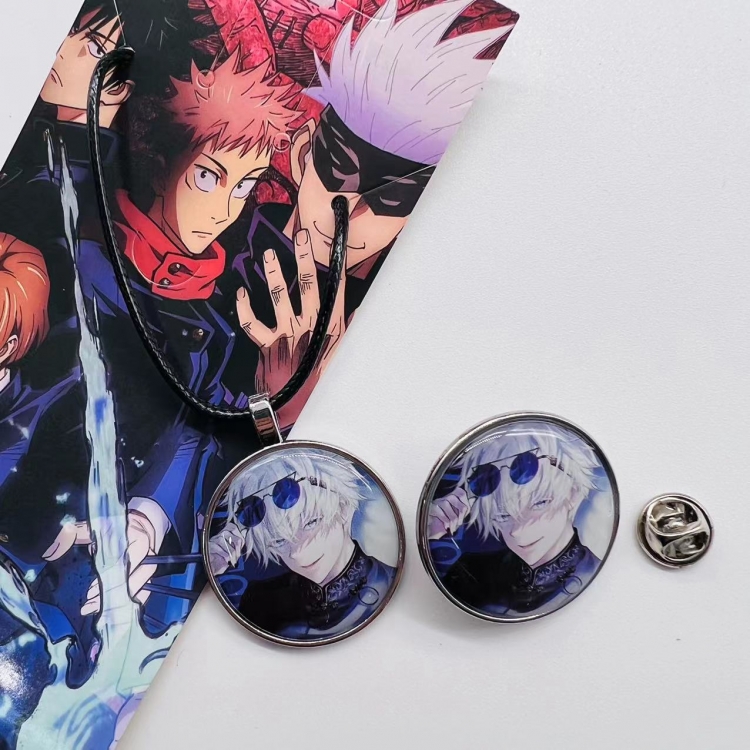 Jujutsu Kaisen Anime Cartoon Leather Rope Necklace Brooch 2 Piece Set  550