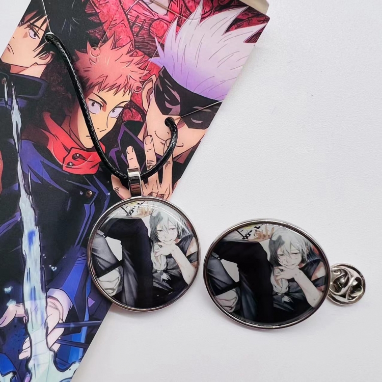 Jujutsu Kaisen Anime Cartoon Leather Rope Necklace Brooch 2 Piece Set  504