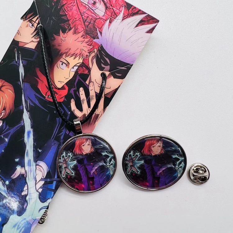 Jujutsu Kaisen Anime Cartoon Leather Rope Necklace Brooch 2 Piece Set  546