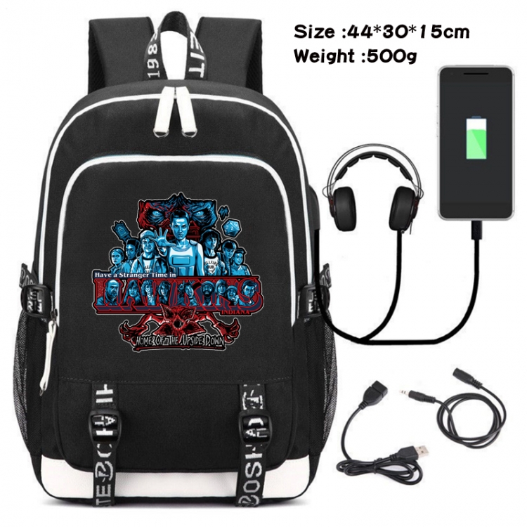 Stranger Things Canvas Double Shoulder White Zipper Data Backpack Waterproof School Bag 44X30X15CM  