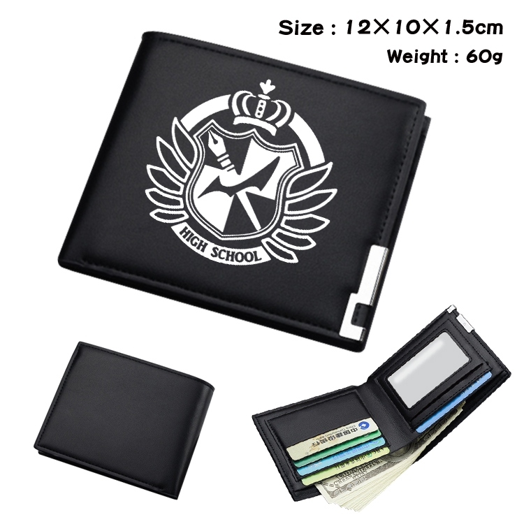 Dangan-Ronpa Anime Coloring Book Black Leather Bifold Wallet 12x10x1.5cm