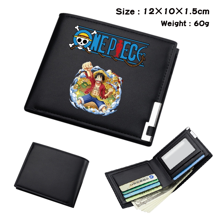 One Piece Anime Coloring Book Black Leather Bifold Wallet 12x10x1.5cm