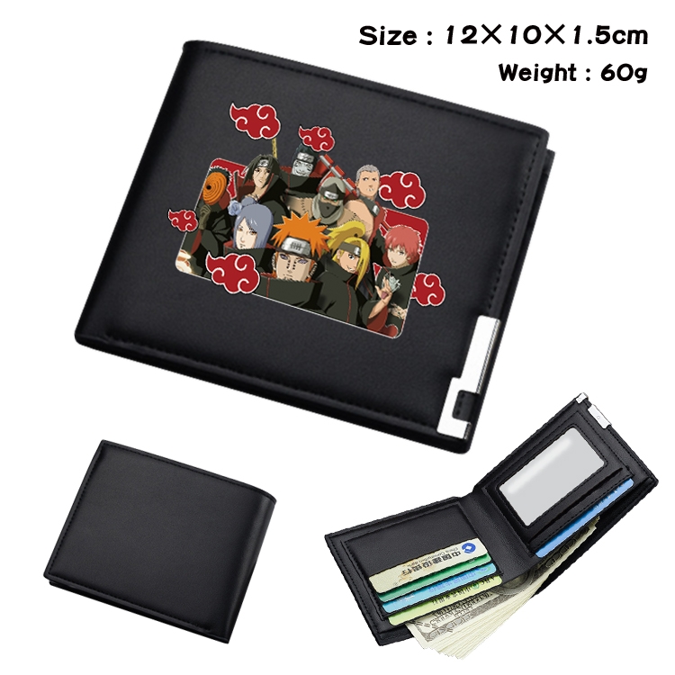 Naruto Anime Coloring Book Black Leather Bifold Wallet 12x10x1.5cm