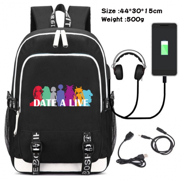 Date-A-Live Canvas Double Shoulder White Zipper Data Backpack Waterproof School Bag 44X30X15CM