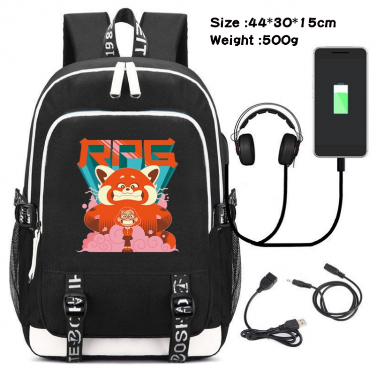 Turning Red Canvas Double Shoulder White Zipper Data Backpack Waterproof School Bag 44X30X15CM 500G