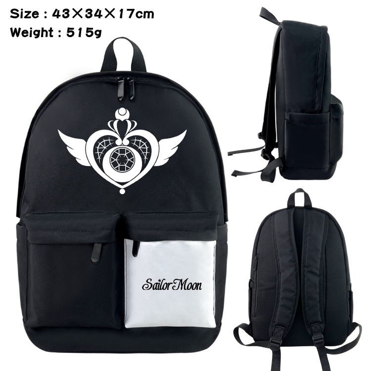 sailormoon Anime Black and White Classic Waterproof Canvas Backpack 43X34X17CM