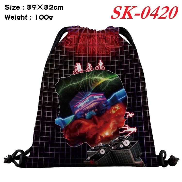 Stranger Things cartoon Waterproof Nylon Full Color Drawstring Pocket 39x32cm SK-0420