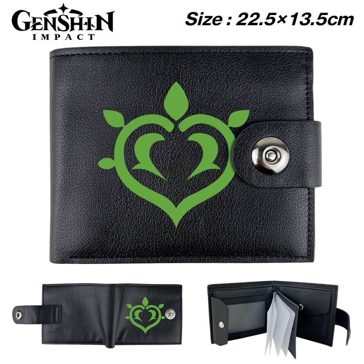 Genshin Impact Anime Leather Magnetic Buckle Two-fold Card Holder Wallet 22.5X13.5CM