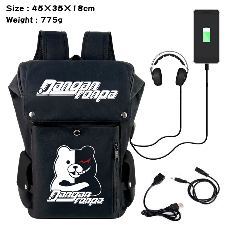 Dangan-Ronpa Anime Canvas Bucket Data Cable Backpack School Bag 45X35X18CM 775G