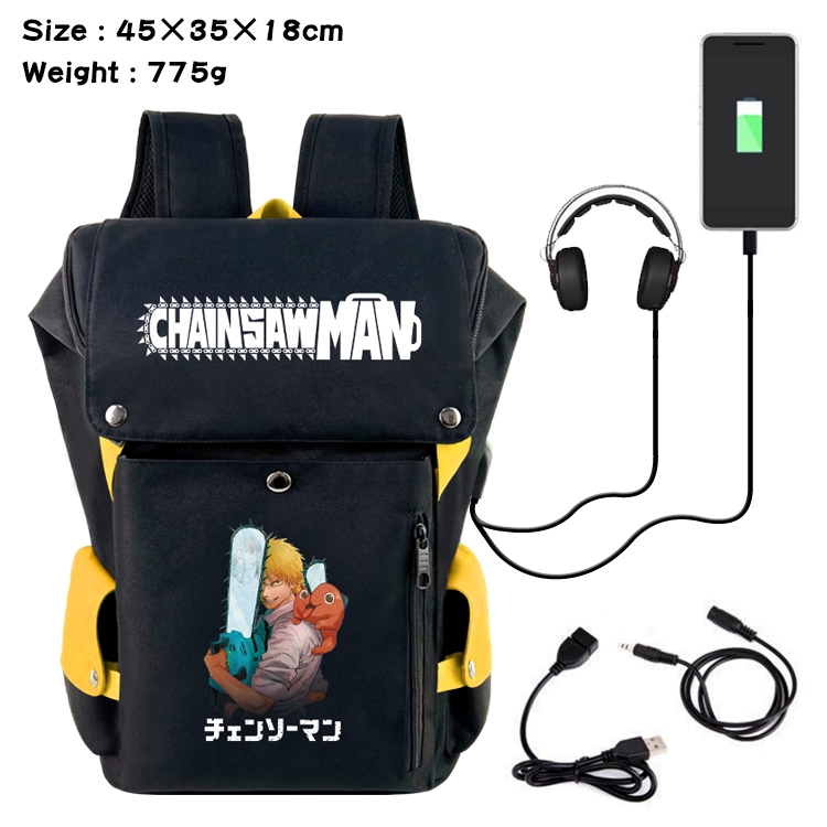 chainsaw man Anime Canvas Bucket Data Cable Backpack School Bag 45X35X18CM 775G