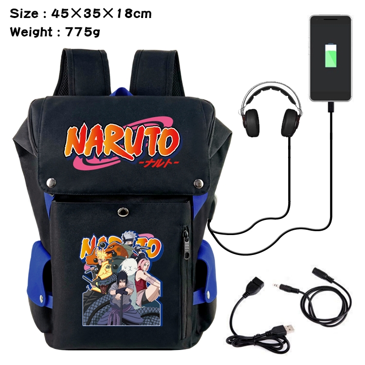 Naruto Anime Canvas Bucket Data Cable Backpack School Bag 45X35X18CM 775G