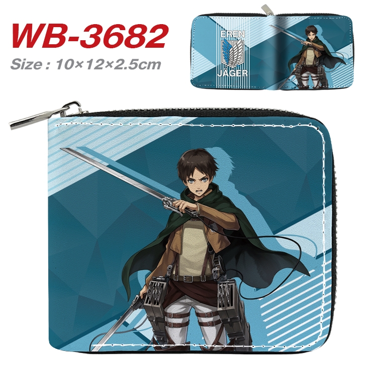Shingeki no Kyojin Anime full color pu all-inclusive zipper short wallet 10X12X2.5CM WB-3682A