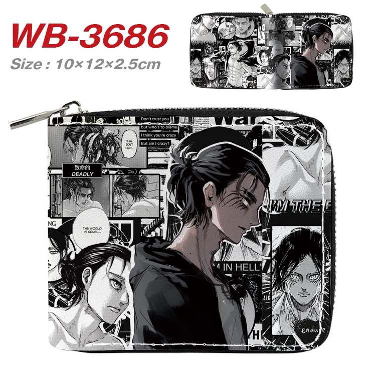 Shingeki no Kyojin Anime full color pu all-inclusive zipper short wallet 10X12X2.5CM WB-3686A