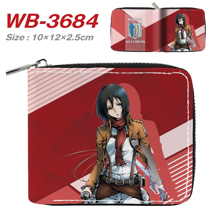 Shingeki no Kyojin Anime full color pu all-inclusive zipper short wallet 10X12X2.5CM WB-3684A