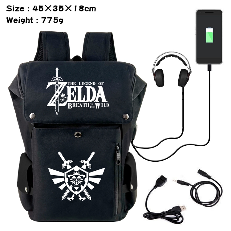 The Legend of Zelda Anime Canvas Bucket Data Cable Backpack School Bag 45X35X18CM