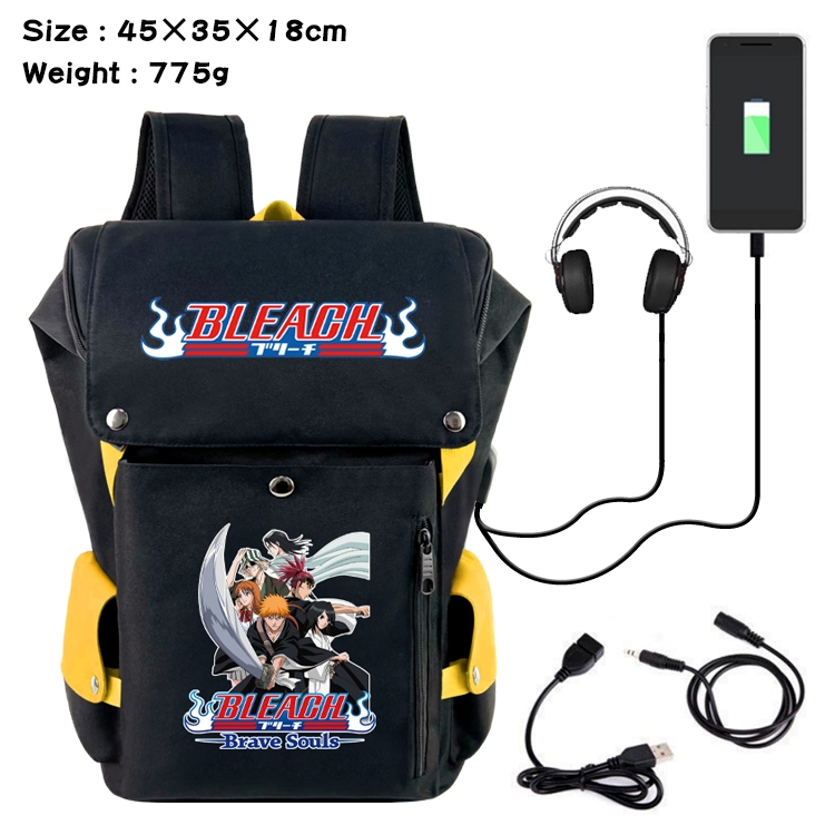 Bleach Anime Canvas Bucket Data Cable Backpack School Bag 45X35X18CM