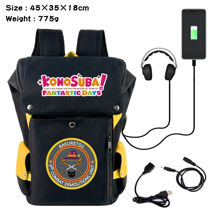 Blessings for a better world Anime Canvas Bucket Data Cable Backpack 45X35X18CM