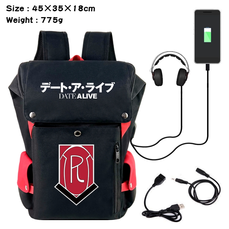 Date-A-Live Anime Canvas Bucket Data Cable Backpack 45X35X18CM