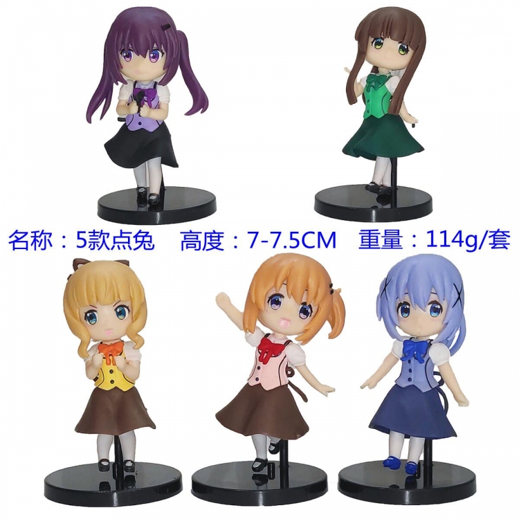 Gochuumon wa Usagi Desu ka? bag figure ornament model 7-7.5CM a set of  5