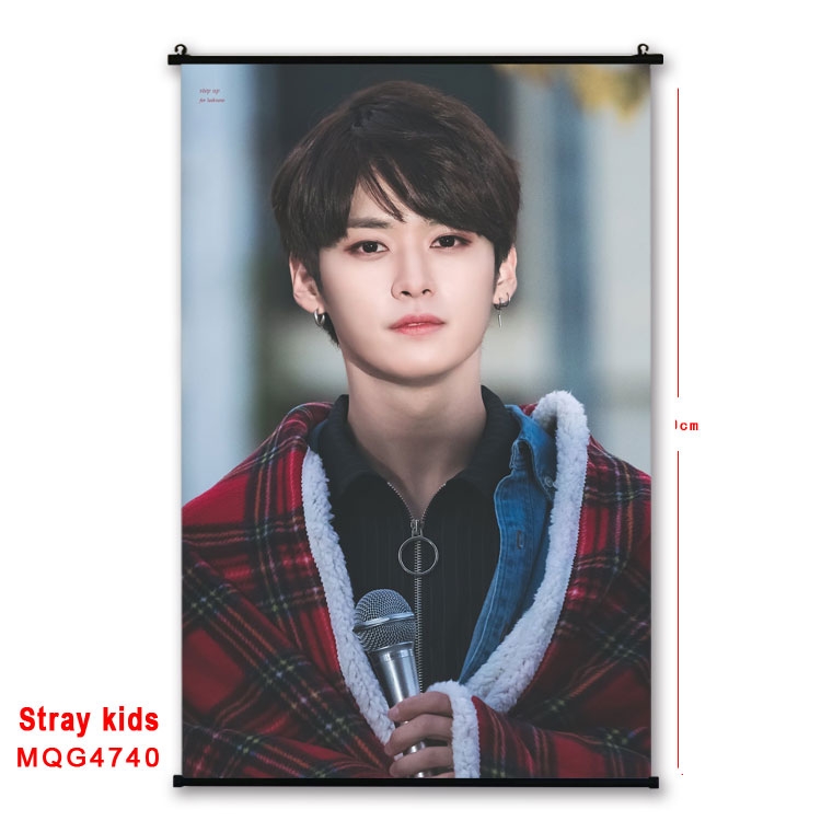 Stray Kids movie star black Plastic rod Cloth painting Wall Scroll 60X90CM  MQG-4740