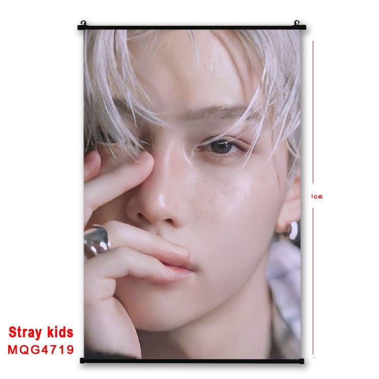 Stray Kids movie star black Plastic rod Cloth painting Wall Scroll 60X90CM MQG-4719