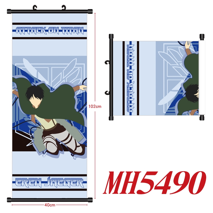 Shingeki no Kyojin Anime black Plastic rod Cloth painting Wall Scroll 40X102CM MH5490