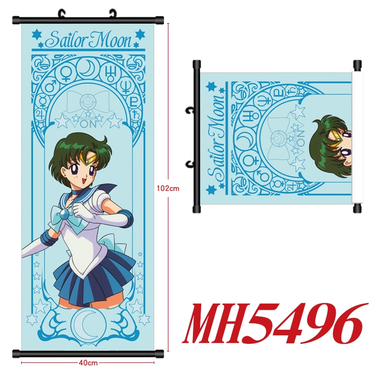 sailormoon Anime black Plastic rod Cloth painting Wall Scroll 40X102CM MH5496