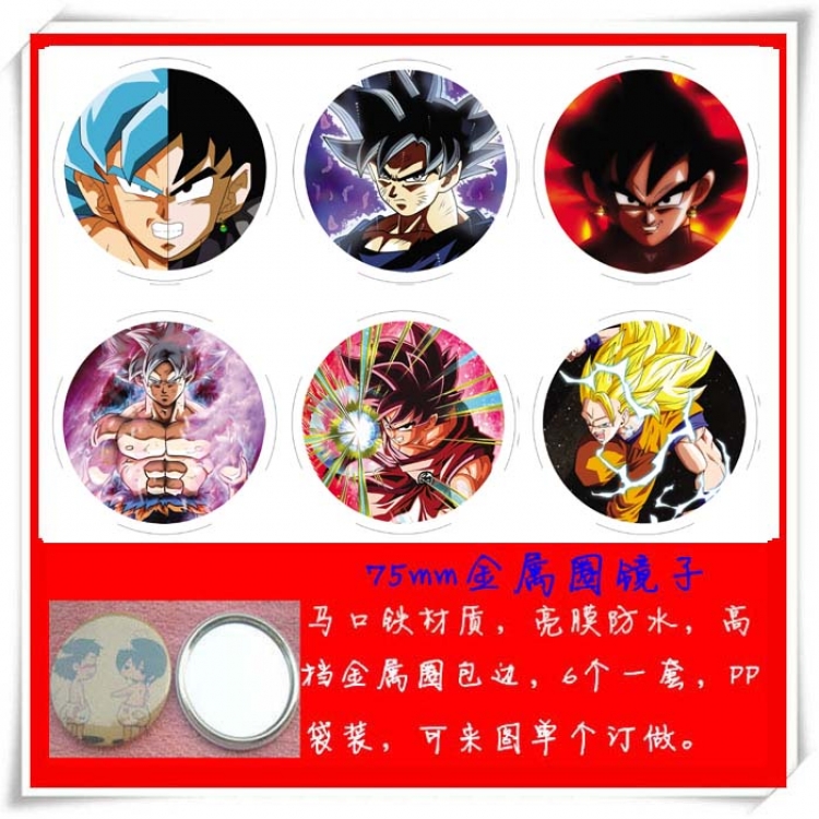 DRAGON BALL Anime Peripheral 75mm Metal Ring Mirror Makeup Mirror a set of 6