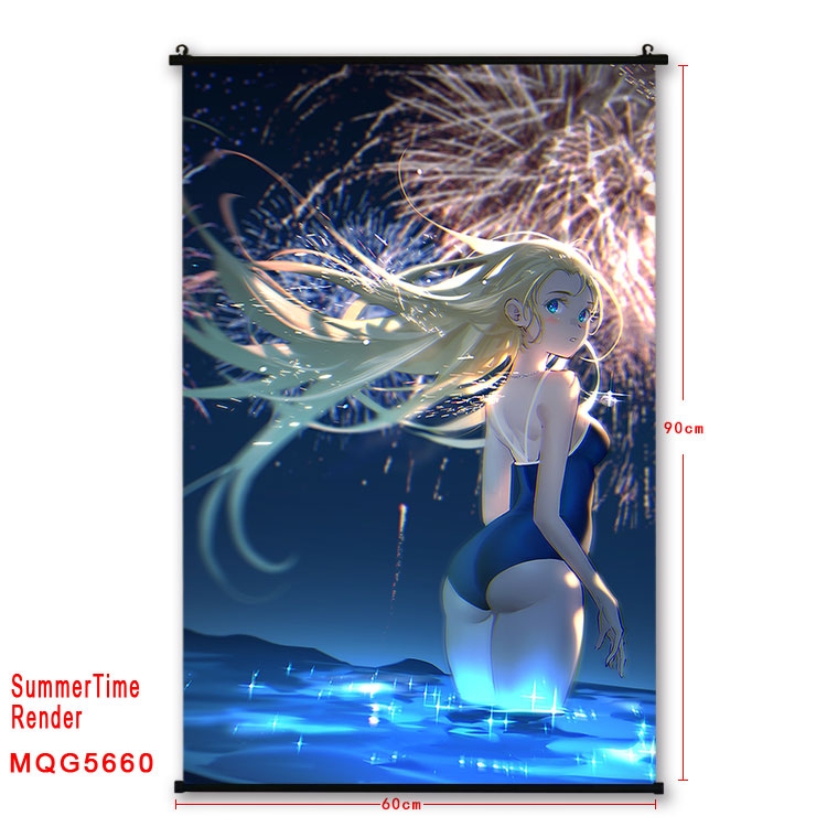 summer time rendering  Anime black Plastic rod Cloth painting Wall Scroll 60X90CM  MQG-5660