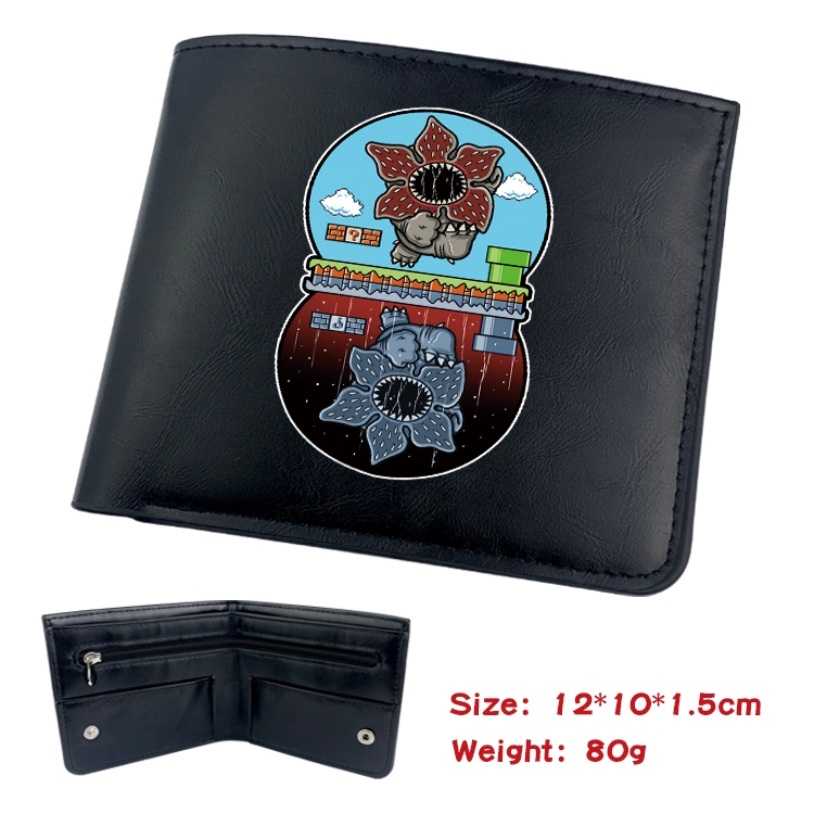 Stranger Things Anime Black Leather Magnetic Buckle Two Fold Card Holder Wallet 22.5X13.5CM