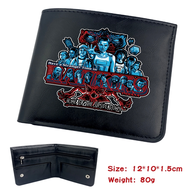 Stranger Things Anime Black Leather Magnetic Buckle Two Fold Card Holder Wallet 22.5X13.5CM