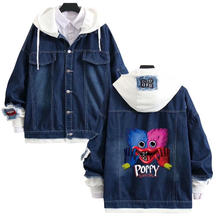 poppy playtime anime stitching denim jacket top sweater from S to 4XL
