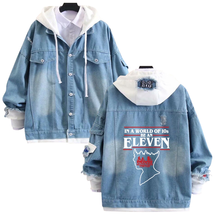  Stranger Things anime stitching denim jacket top sweater from S to 4XL