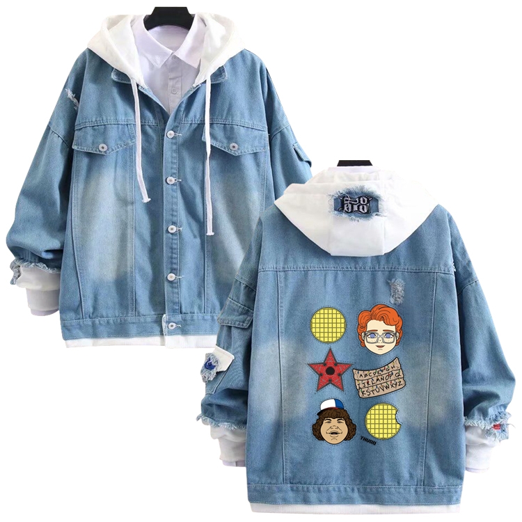  Stranger Things anime stitching denim jacket top sweater from S to 4XL