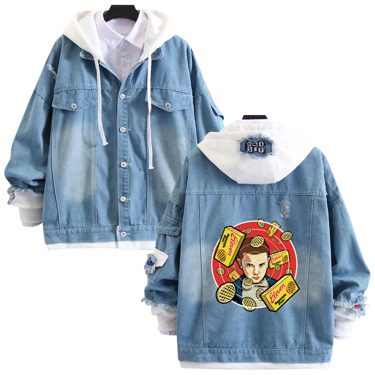  Stranger Things anime stitching denim jacket top sweater from S to 4XL