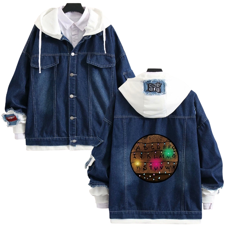  Stranger Things anime stitching denim jacket top sweater from S to 4XL