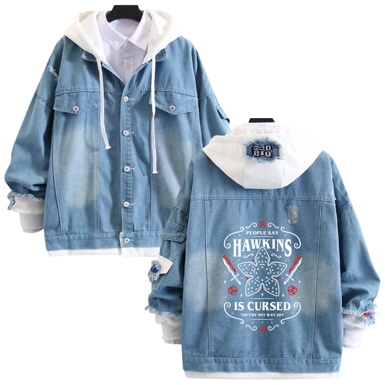  Stranger Things anime stitching denim jacket top sweater from S to 4XL