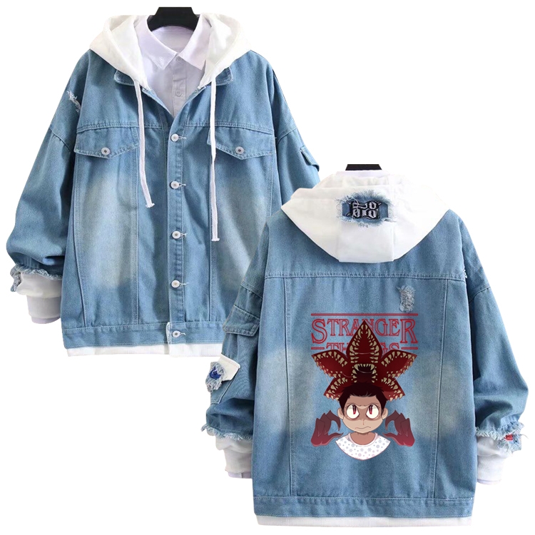  Stranger Things anime stitching denim jacket top sweater from S to 4XL