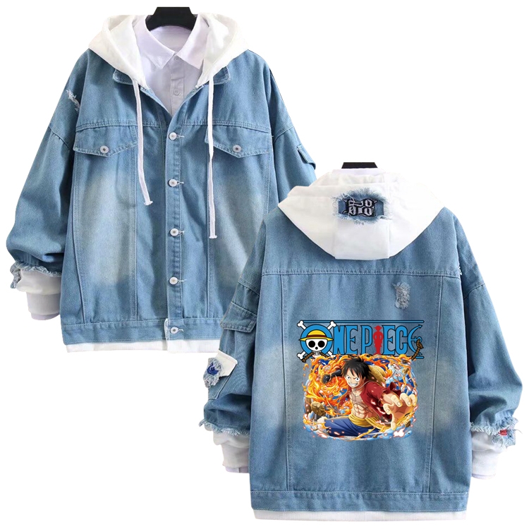 One Piece anime stitching denim jacket top sweater from S to 4XL