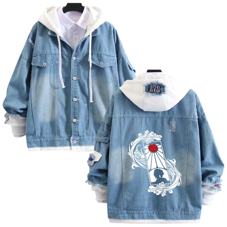 Demon Slayer Kimets anime stitching denim jacket top sweater from S to 4XL
