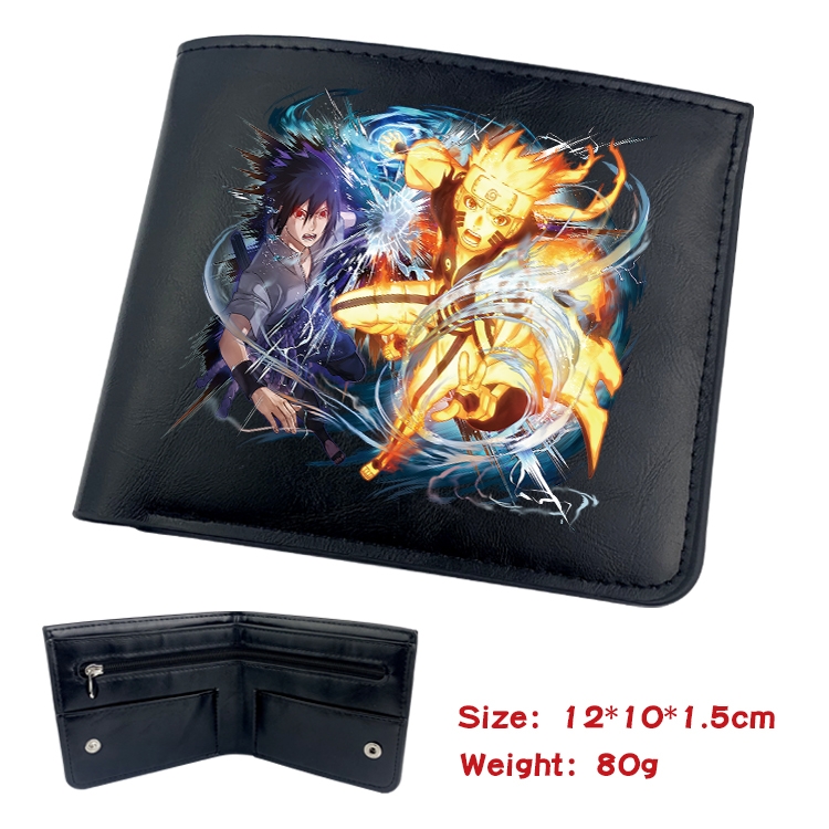 Naruto Anime Black Leather Magnetic Buckle Two Fold Card Holder Wallet 22.5X13.5CM