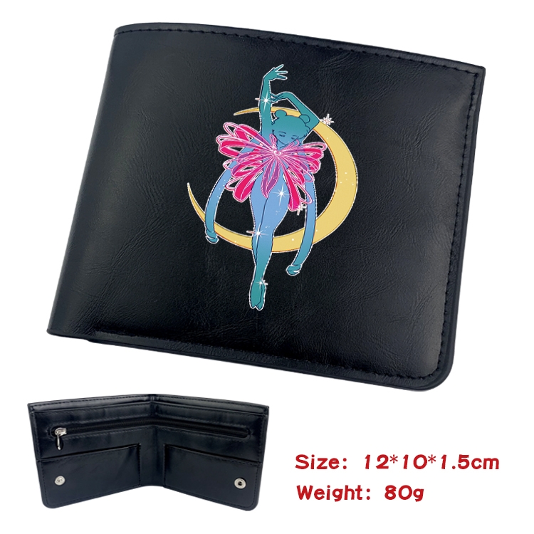 sailormoon Anime Black Leather Magnetic Buckle Two Fold Card Holder Wallet 22.5X13.5CM