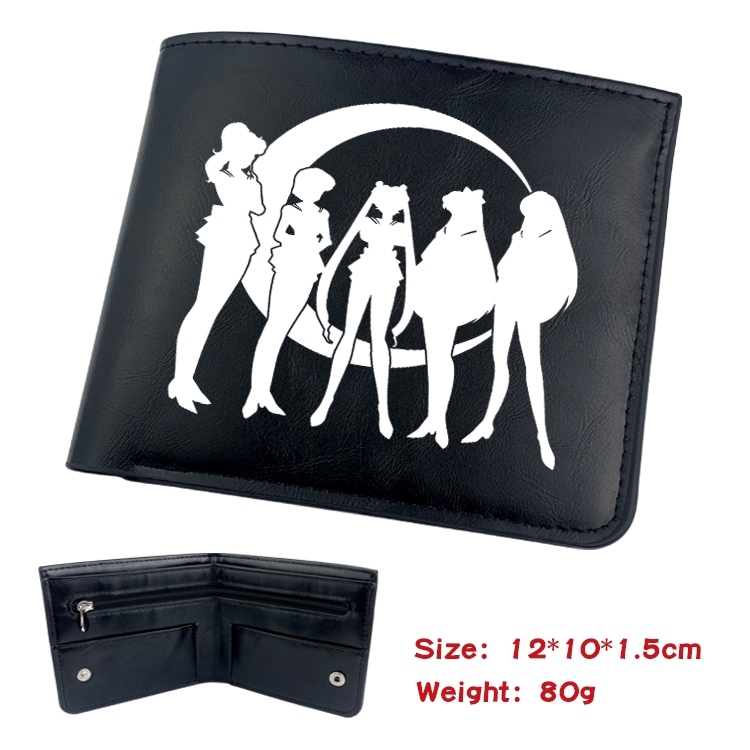 sailormoon Anime Black Leather Magnetic Buckle Two Fold Card Holder Wallet 22.5X13.5CM 