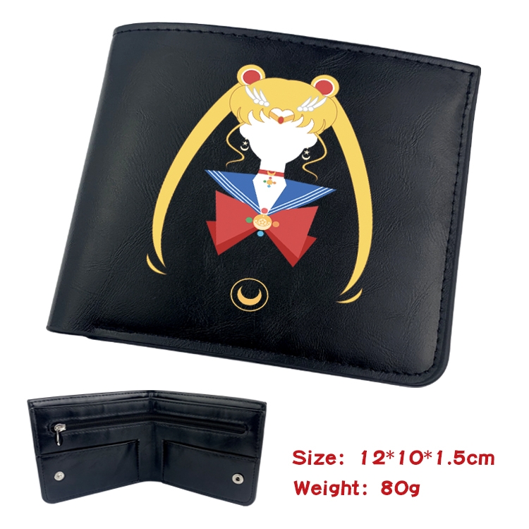 sailormoon Anime Black Leather Magnetic Buckle Two Fold Card Holder Wallet 22.5X13.5CM 